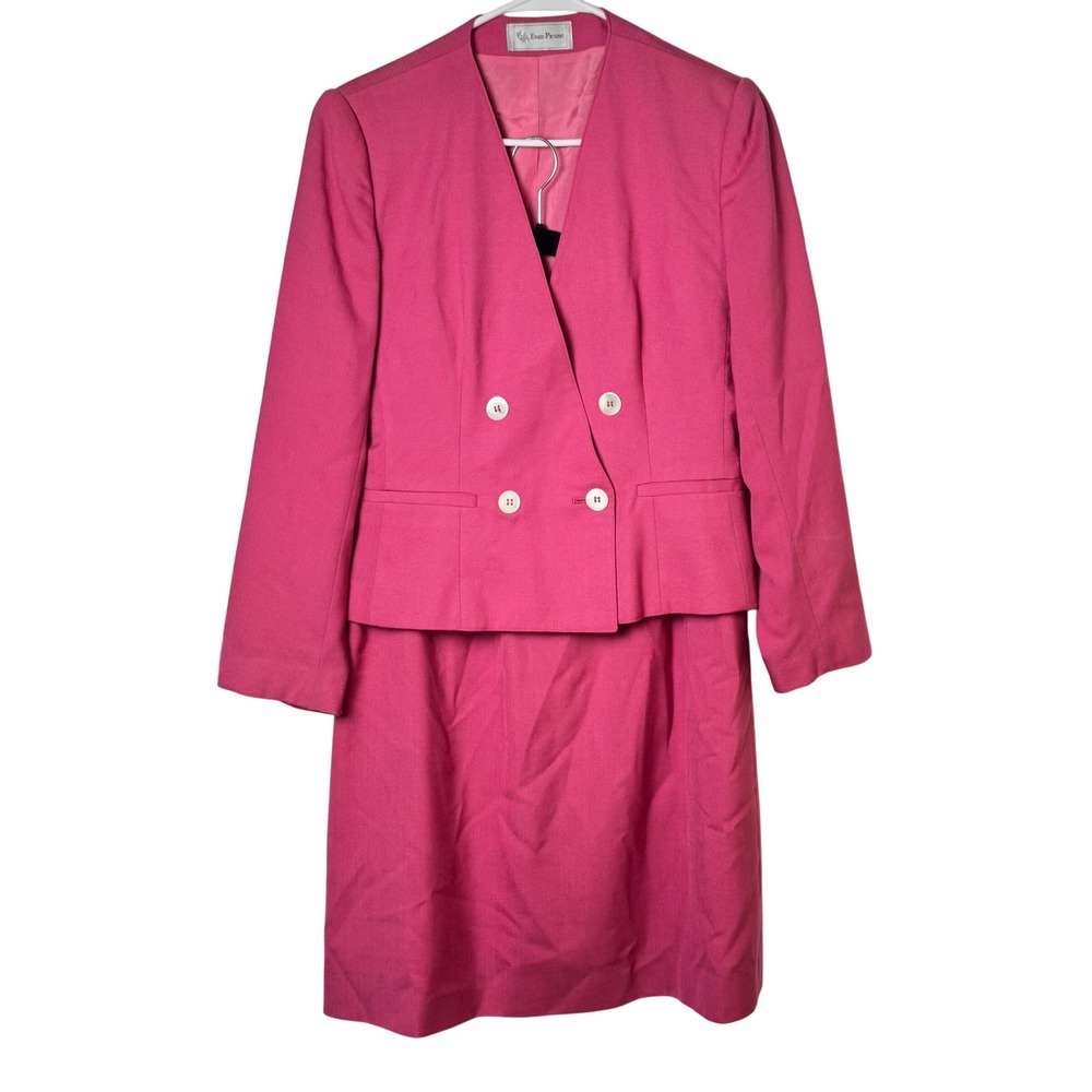 Evan Picone Womens Pink Double Breasted Skirt Suit Size 12 Silk‎ Blend